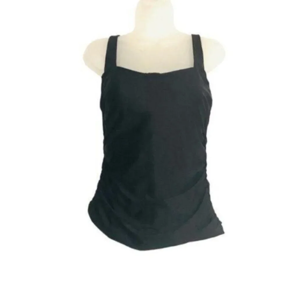 Athleta‎ Square Neck Bra Cup Swim Tankini Black UPF 50+ Beach Vacation